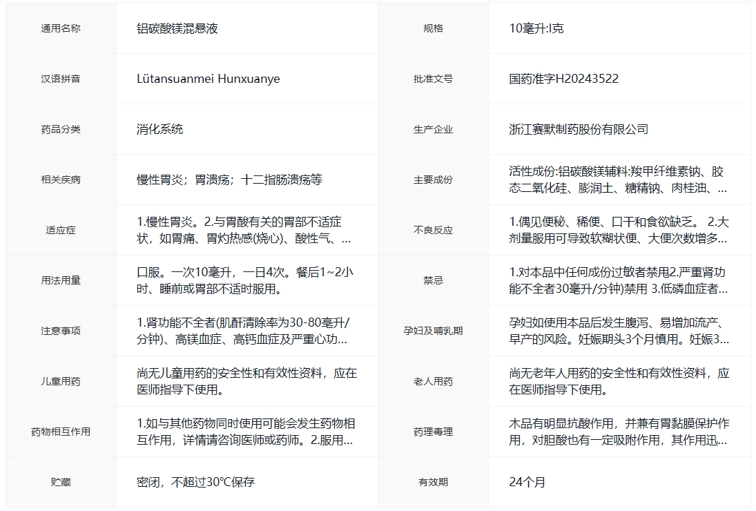 產(chǎn)品信息——鋁碳酸鎂混懸液